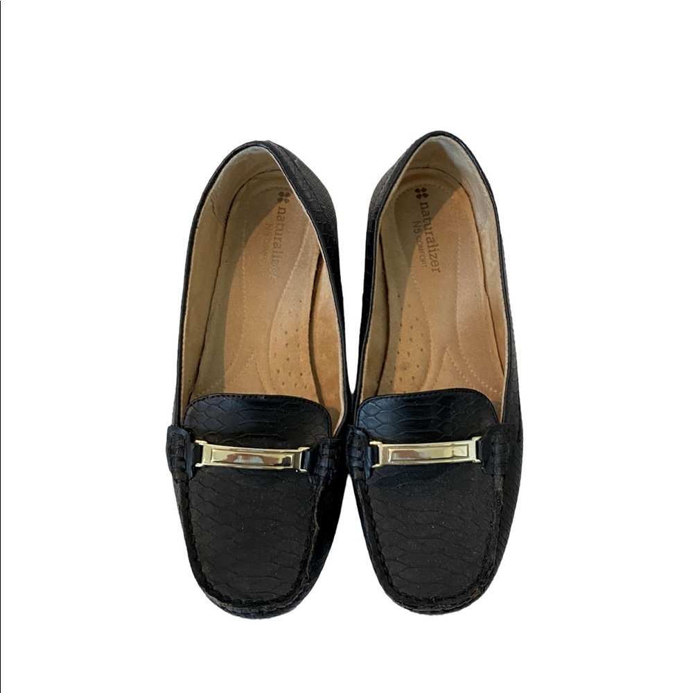 Black Loafers with Gold Accent